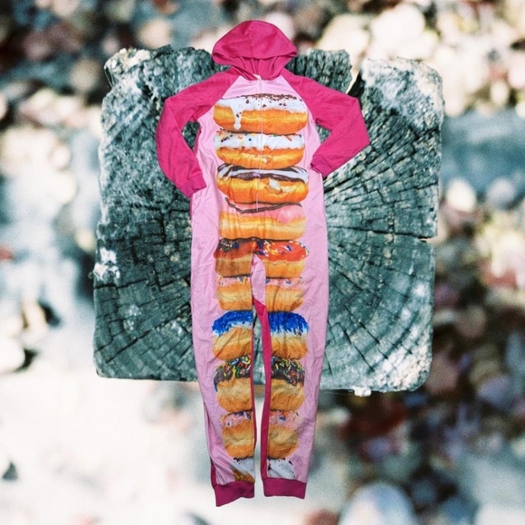 Faded Glory Other - Faded Glory Pink Donut Hooded Onesie Pajamas